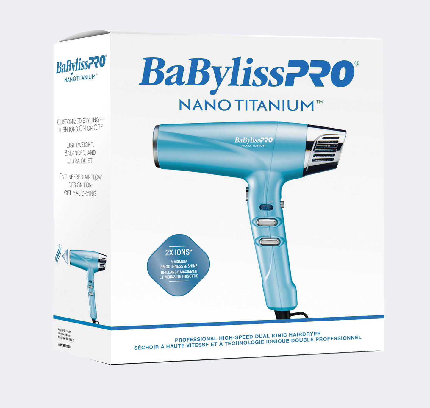 BaBylissPRO Nano Titanium Dual Ionic High-Speed Hairdryer (Blue)(BNT9100C)