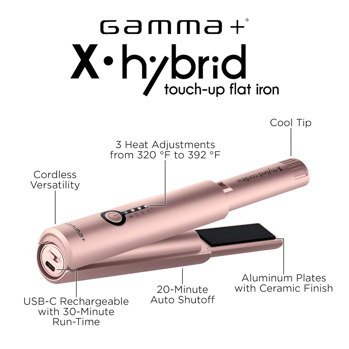 Gamma+ X-Hybrid Cordless Touch Up Flat Iron - Rose Gold