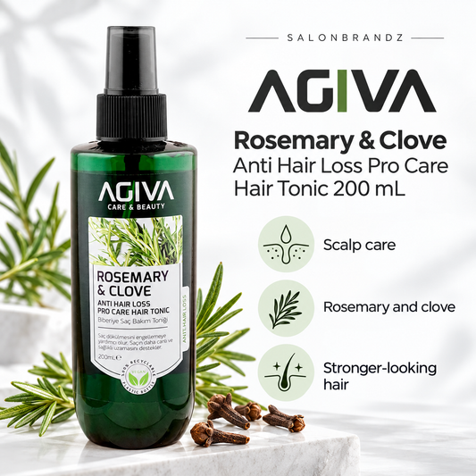 Agiva Rosemary & Clove Anti Hair Loss Pro Care Hair Tonic 200 mL benefits: Scalp care, Rosemary and clove, Stronger-looking hair