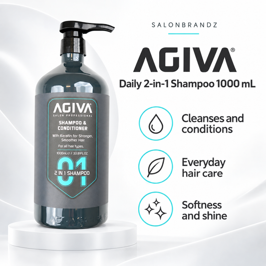 Agiva Daily 2-in-1 Shampoo 1000 mL benefits: Cleanses and conditions, Everyday hair care, Softness and shine
