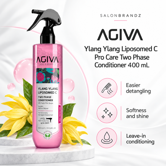 Agiva Ylang Ylang Liposomed C Pro Care Two Phase Conditioner 400 mL benefits: Easier detangling, Softness and shine, Leave-in conditioning