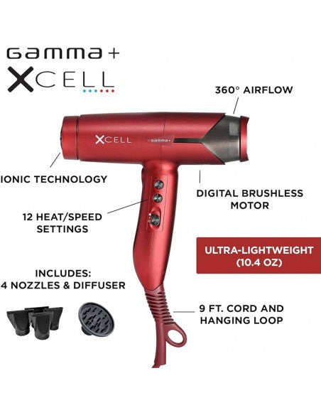 Gamma+ Hair Dryer - Xcell Dryer Red