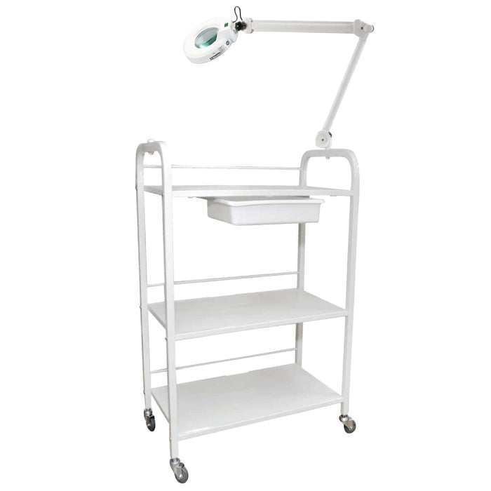Nywele - Large White Spa Waxing Cart with 3 Shelves and Tray