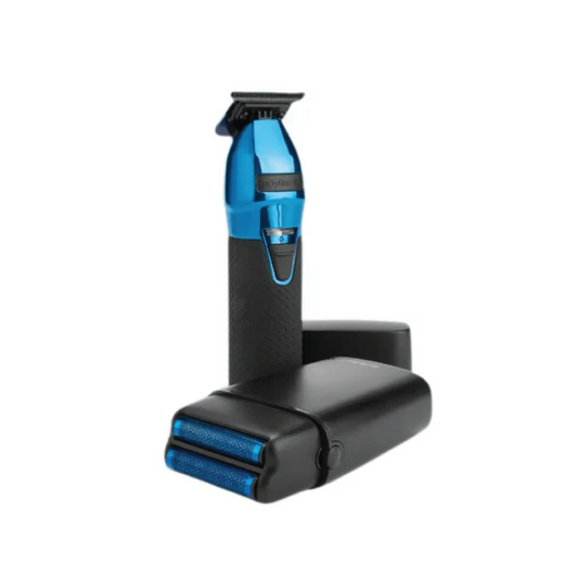 BabylissPro BlueFX+ Skeleton Metal Trimmer + Double Foil Shaver Black and Blue Limited Edition