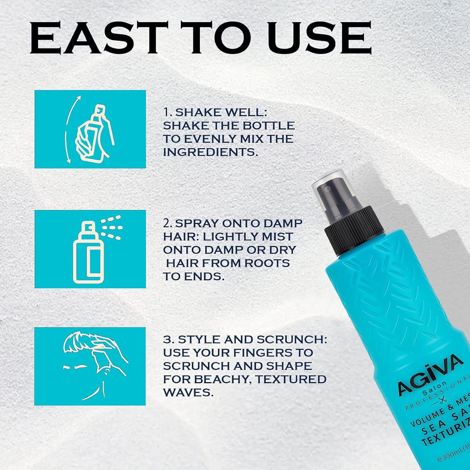 Sea Salt Texturizing Agiva Hair Spay - Volumizing, Beach Waves & Matte Finish, Lightweight Hair Styling Spray for Men & Women, 300 mL