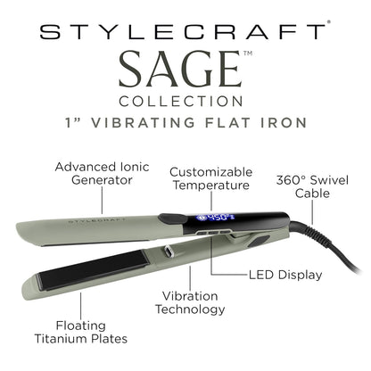Style craft Sage Flat Iron - Professional Titanium Plates 1" Inch Flat Iron