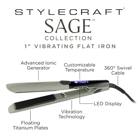 Style craft Sage Flat Iron - Professional Titanium Plates 1" Inch Flat Iron