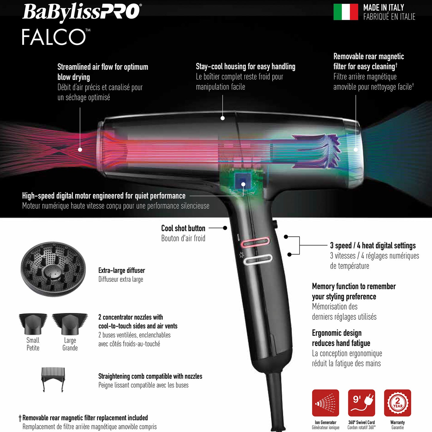 BaBylissPRO Falco Professional Ionic High-Performance Hairdryer