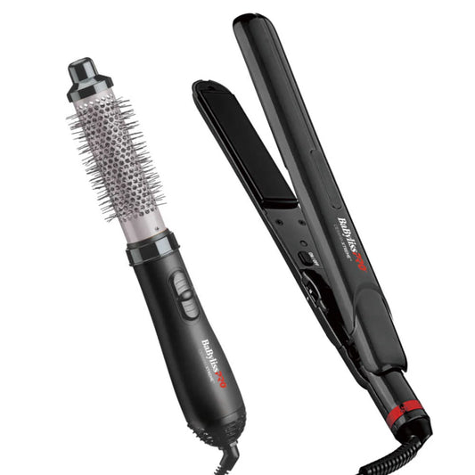 BaBylissPRO Ceramic Flat Iron 1" & Hot Air Styler 1-1/4" Combo - BAB9555BC & BAB21000NC