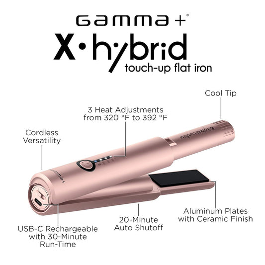 Gamma+ X-Hybrid Cordless Touch  Up Flat Iron - Rose Gold