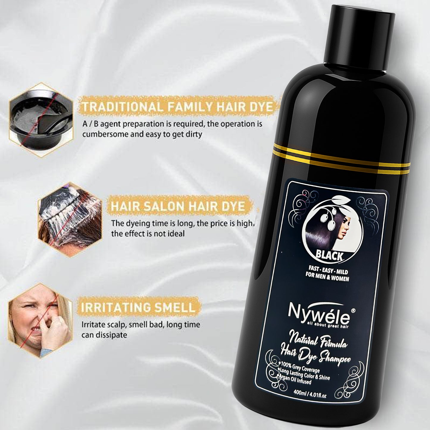 Nywele - Nywele Hair Color Shampoo 3-in-1 | Instant Hair Dye Shampoo for Gray Coverage – For Men & Women