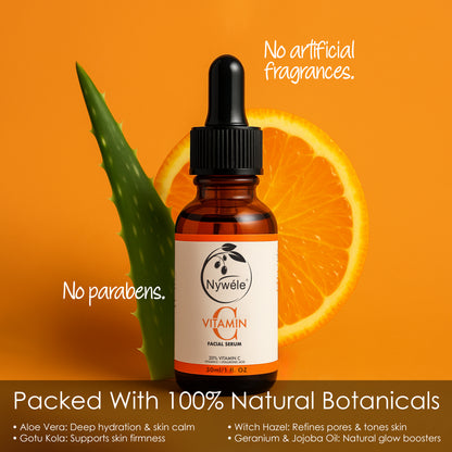 Nywele - Nywele Vitamin C Serum for Face – 20% Vitamin C + Hyaluronic Acid & c– Anti-Aging, Brightening & Hydrating Facial Serum – Dark Spot Remover & Wrinkle Reducer – 30ml