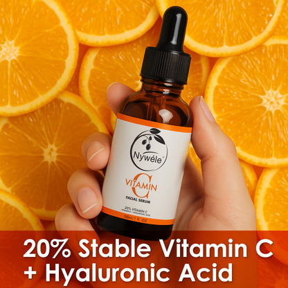 Nywele - Nywele Vitamin C Serum for Face – 20% Vitamin C + Hyaluronic Acid & c– Anti-Aging, Brightening & Hydrating Facial Serum – Dark Spot Remover & Wrinkle Reducer – 30ml