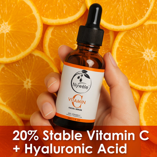 Nywele - Nywele Vitamin C Serum for Face – 20% Vitamin C + Hyaluronic Acid & c– Anti-Aging, Brightening & Hydrating Facial Serum – Dark Spot Remover & Wrinkle Reducer – 30ml