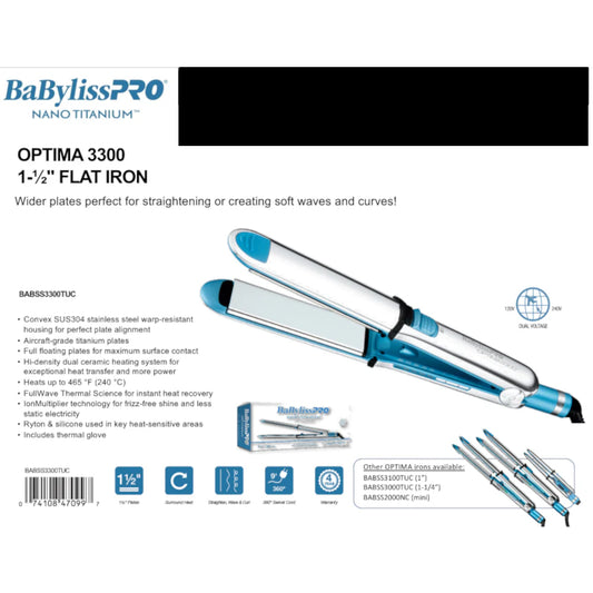 BaBylissPRO Nano Titanium Optima 1-1/2” Stainless Steel Flat Iron(BABSS3300TUC)