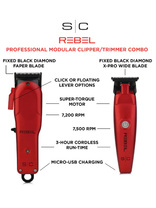 StyleCraft  Rebel Combo Set – Cordless Professional Hair Clipper & Trimmer with Super-Torque Motor