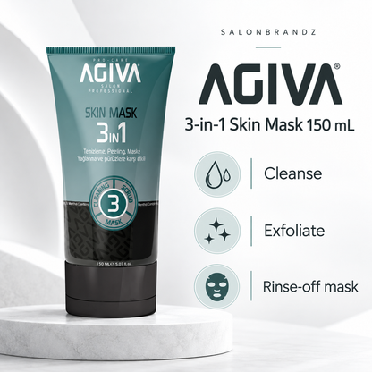 Agiva 3-in-1 Skin Mask 150 mL benefits: Cleanse, Exfoliate, Rinse-off mask