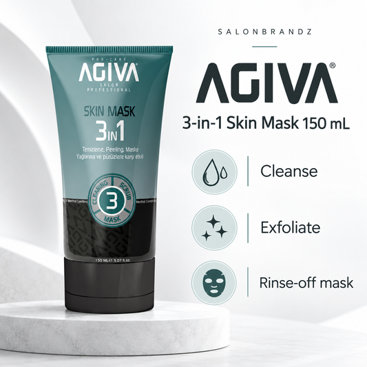 Agiva 3-in-1 Skin Mask 150 mL benefits: Cleanse, Exfoliate, Rinse-off mask
