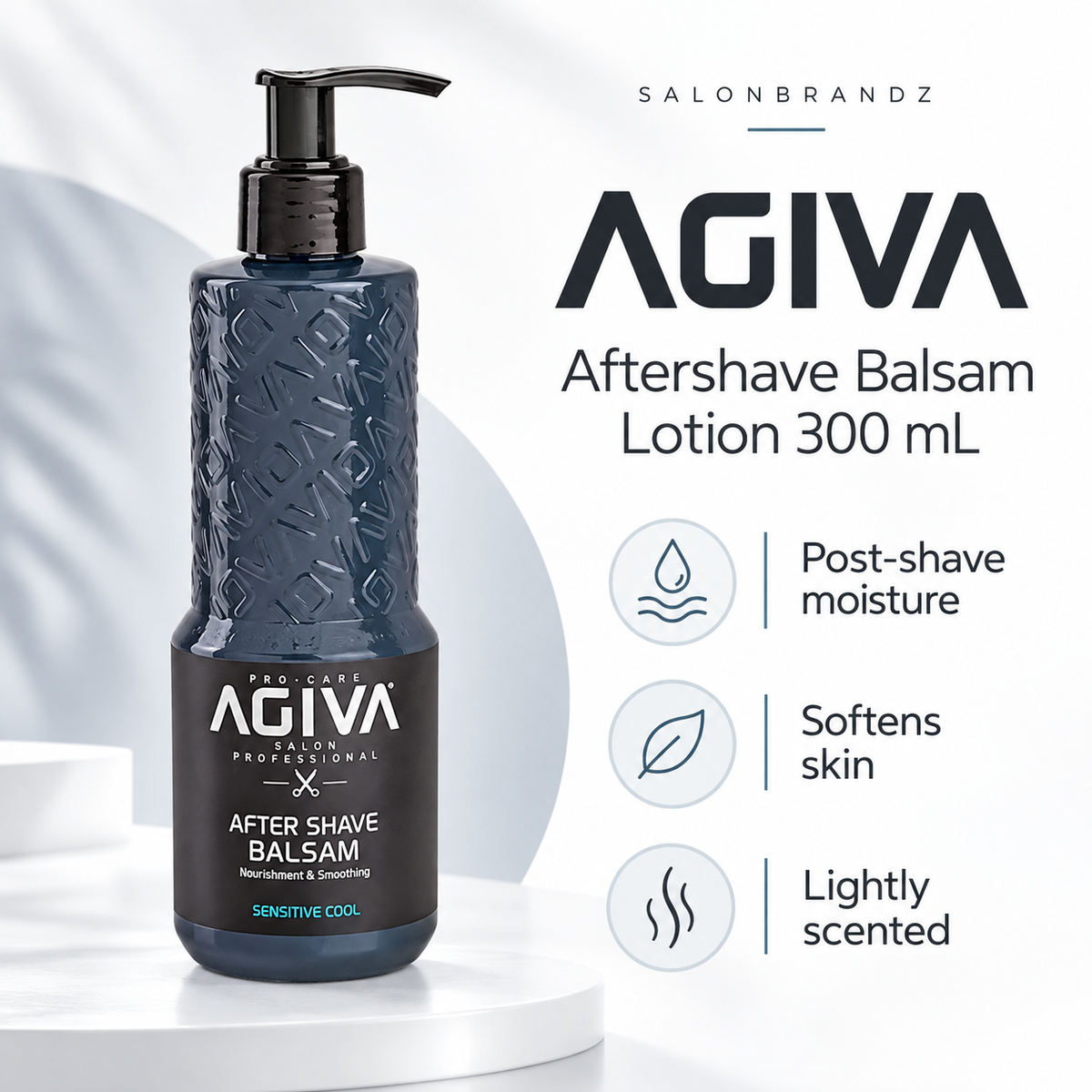 Agiva Aftershave Balsam Lotion 300 mL benefits: Post-shave moisture, Softens skin, Lightly scented