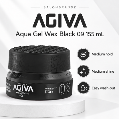Agiva Aqua Gel Wax Black 09 155 mL benefits: Medium hold, Medium shine, Easy wash-out