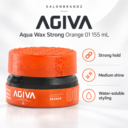 Agiva Aqua Wax Strong Orange 01 155 mL benefits: Strong hold, Medium shine, Water-soluble styling