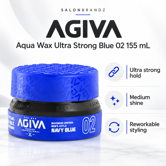 Agiva Aqua Wax Ultra Strong Blue 02 155 mL benefits: Ultra strong hold, Medium shine, Reworkable styling