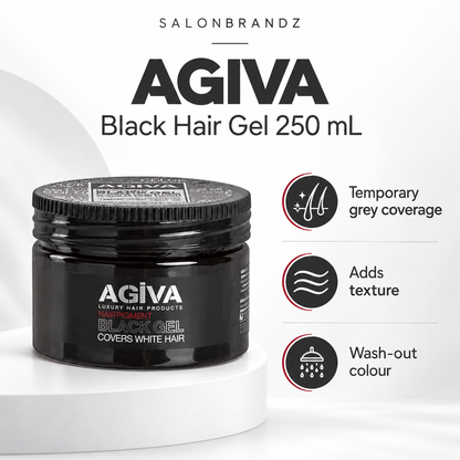 Agiva Black Hair Gel 250 mL benefits: Temporary grey coverage, Adds texture, Wash-out colour