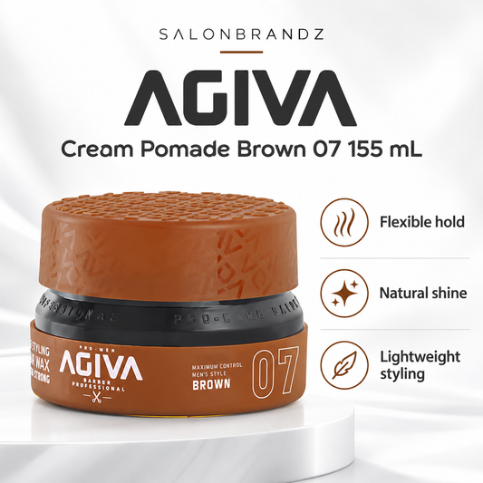 Agiva Cream Pomade Brown 07 155 mL benefits: Flexible hold, Natural shine, Lightweight styling