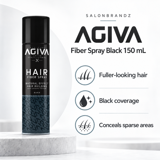 Agiva Fiber Spray Black 150 mL benefits: Fuller-looking hair, Black coverage, Conceals sparse areas