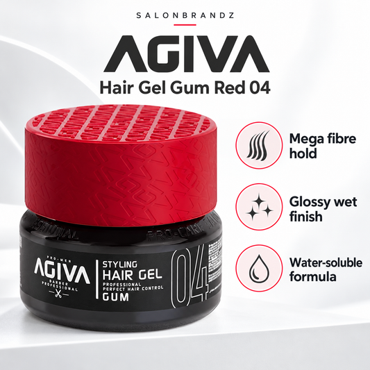 Agiva Hair Gel Gum Red 04 benefits: Mega fibre hold, Glossy wet finish, Water-soluble formula