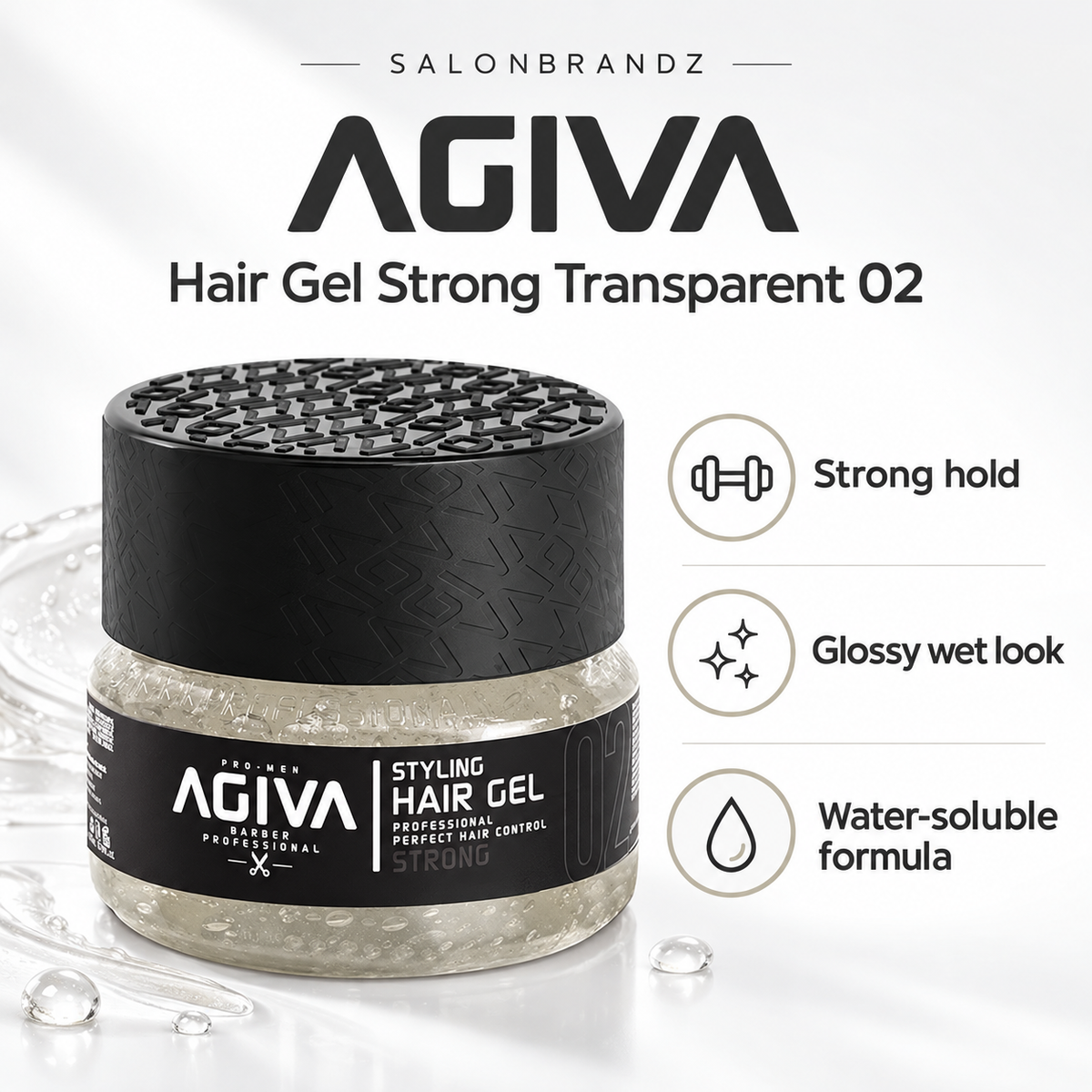 Agiva Hair Gel Strong Transparent 02 benefits: Strong hold, Glossy wet look, Water-soluble formula