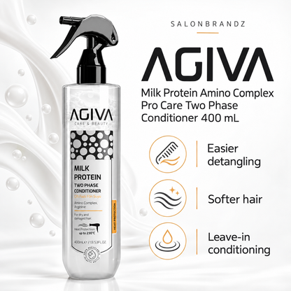 Agiva Milk Protein Amino Complex Pro Care Two Phase Conditioner 400 mL benefits: Easier detangling, Softer hair, Leave-in conditioning