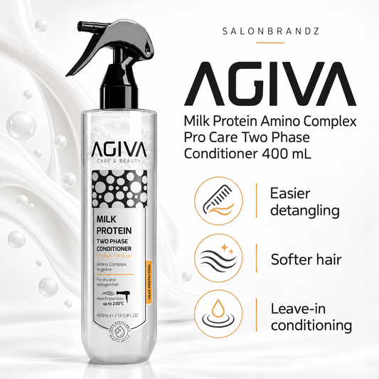 Agiva Milk Protein Amino Complex Pro Care Two Phase Conditioner 400 mL benefits: Easier detangling, Softer hair, Leave-in conditioning