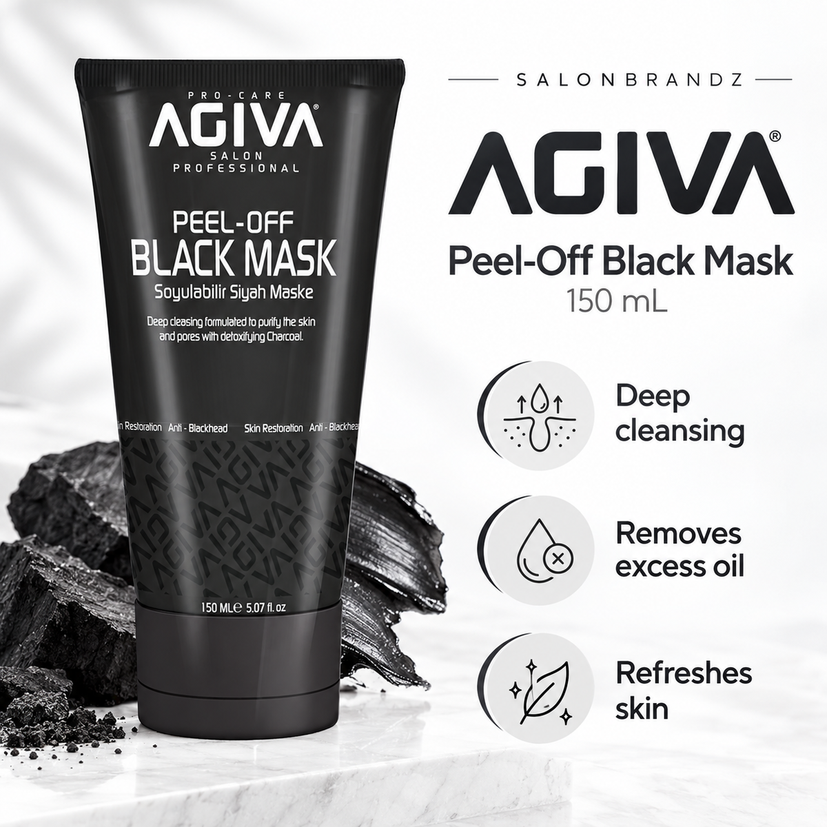 Agiva Peel-Off Black Mask 150 mL benefits: Deep cleansing, Removes excess oil, Refreshes skin