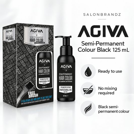 Agiva Semi-Permanent Colour Black 125 mL benefits: Ready to use, No mixing required, Black semi-permanent colour