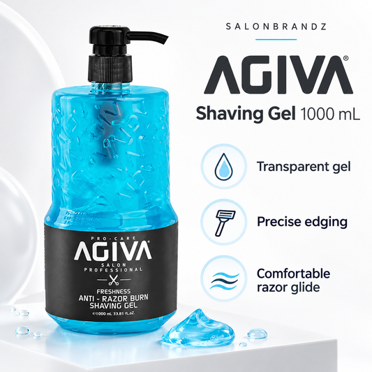 Agiva Shaving Gel 1000 mL benefits: Transparent gel, Precise edging, Comfortable razor glide