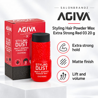 Agiva Styling Hair Powder Wax Extra Strong Red 03 20 g benefits: Extra strong hold, Matte finish, Lift and volume