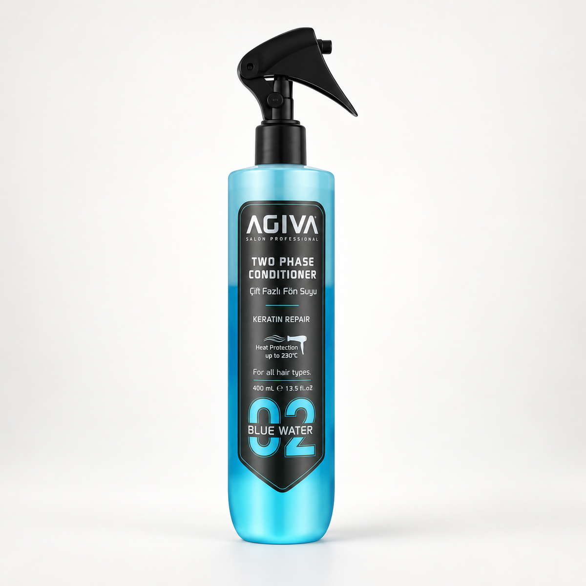 Agiva Two Phase Conditioner Blue Water 400 mL on a clean studio background
