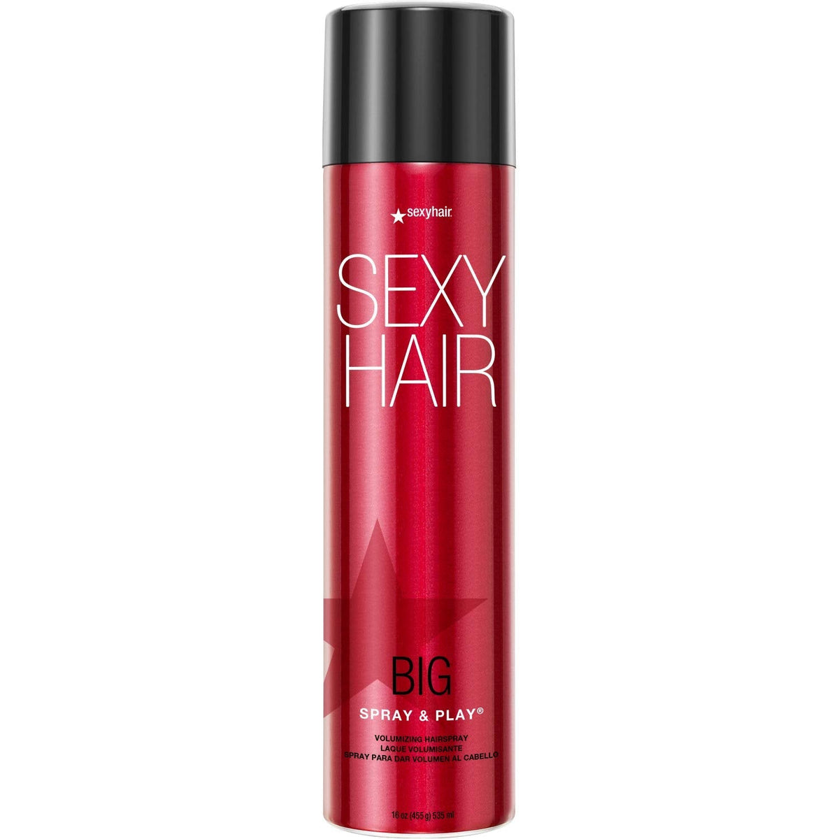 Big SexyHair Spray & Play regular volumizing hairspray large 535ml size on clean white background