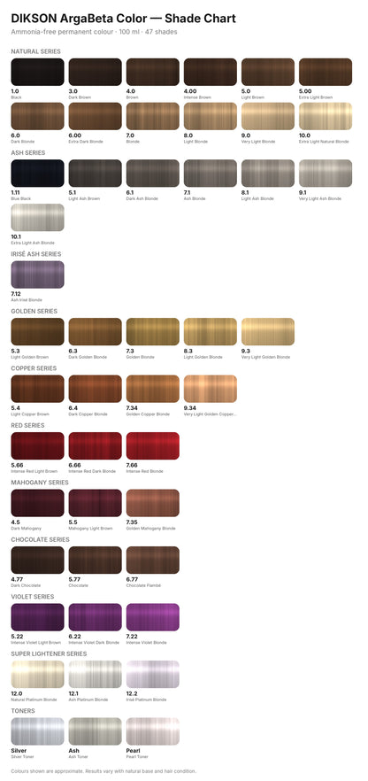 Dikson ArgaBeta Color shade chart - all 47 shades