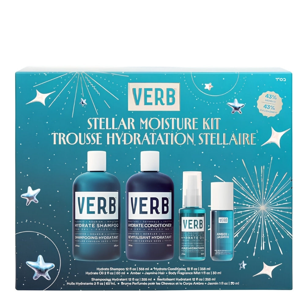 Verb Stellar Moisture Holiday Kit (Hydrate Shampoo 355ml + Hydrate Conditioner 355ml + Hydrate Oil 60ml + Amber Jasmine Mist 30ml)
