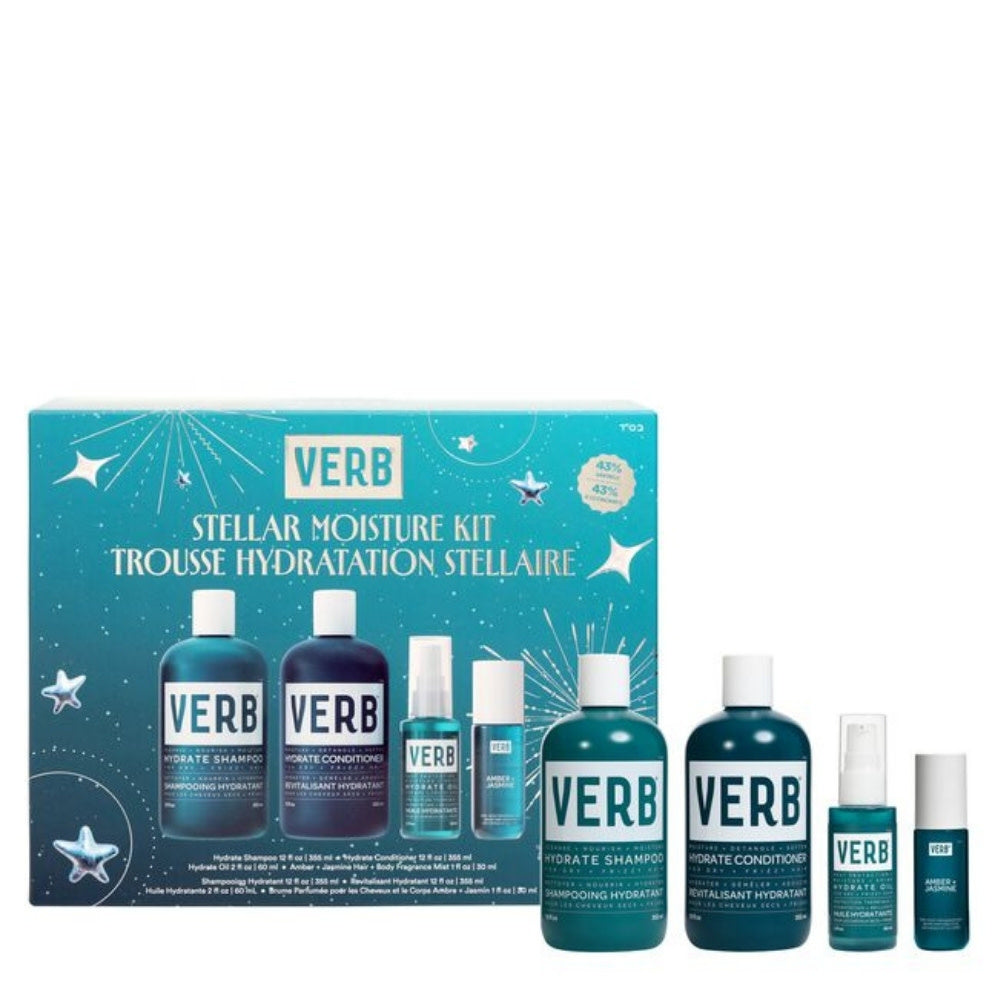 Verb Stellar Moisture Holiday Kit (Hydrate Shampoo 355ml + Hydrate Conditioner 355ml + Hydrate Oil 60ml + Amber Jasmine Mist 30ml)