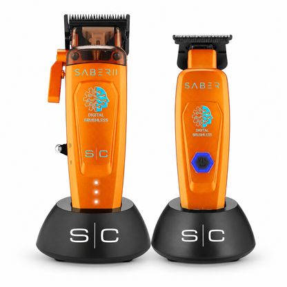 StyleCraft orange Saber 2 clipper and Saber trimmer professional duo